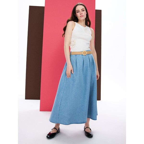 Sinsay Jeansowa spódnica midi z paskiem 471GY-50J