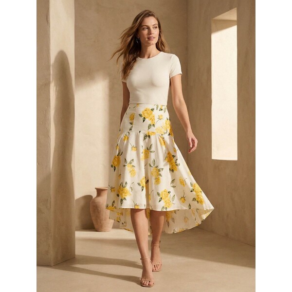 Sinsay Rozkloszowana bawełniana spódnica midi w kwiaty 320GZ-MLC