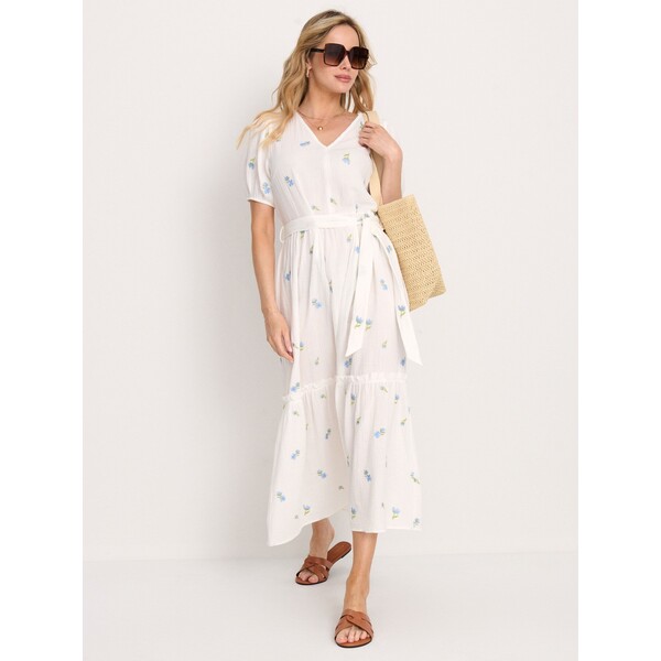 Sinsay Bawełniana sukienka midi z haftowanymi kwiatami 328GY-MLC