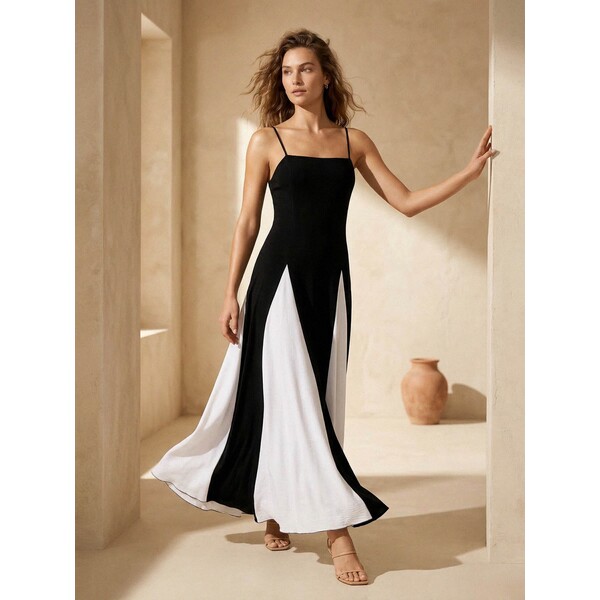 Sinsay Wiskozowa sukienka maxi na cienkich ramiączkach z kontrastowymi panelami 128GY-99X