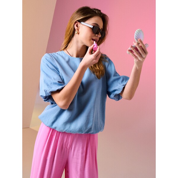 Sinsay Bluzka z krótkim bufiastym rękawem z lyocellu 939GX-50X