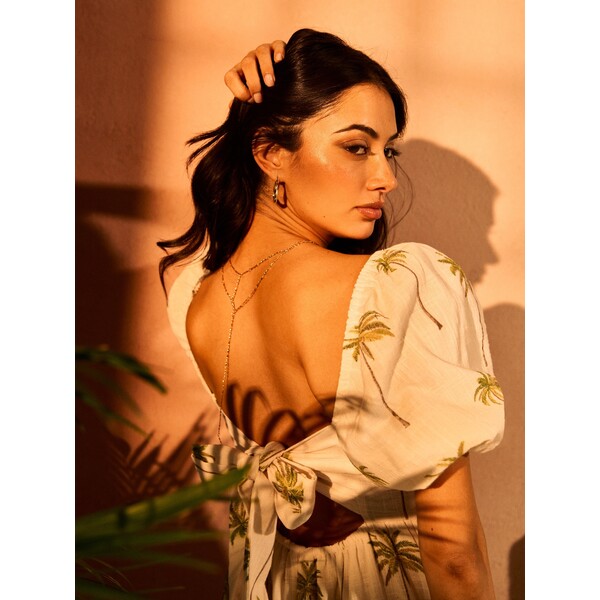 Sinsay Bawełniana sukienka midi z bufiastym rękawem 675JT-MLC