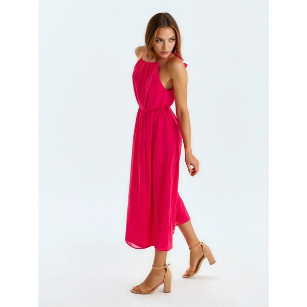 Sinsay Sukienka midi z dekoracyjnym wiązaniem z motywem kwiatów 017JM-43X