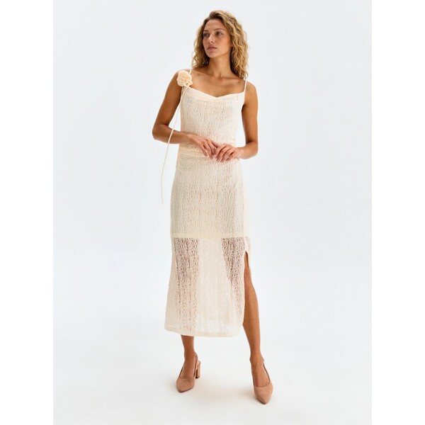 Sinsay Sukienka midi na ramiączkach z elementem 3D w kształcie róży 139IU-01X