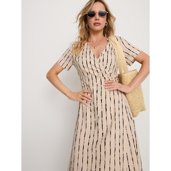 Sinsay Wiskozowa kopertowa sukienka midi w paski 025JM-02X