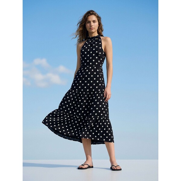 Sinsay Wiskozowa sukienka midi w grochy z wiązanym dekoltem halter 357GY-MLC