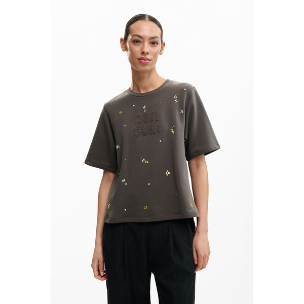 Desigual gładka koszulka z aplikacjami 26SWTK092064