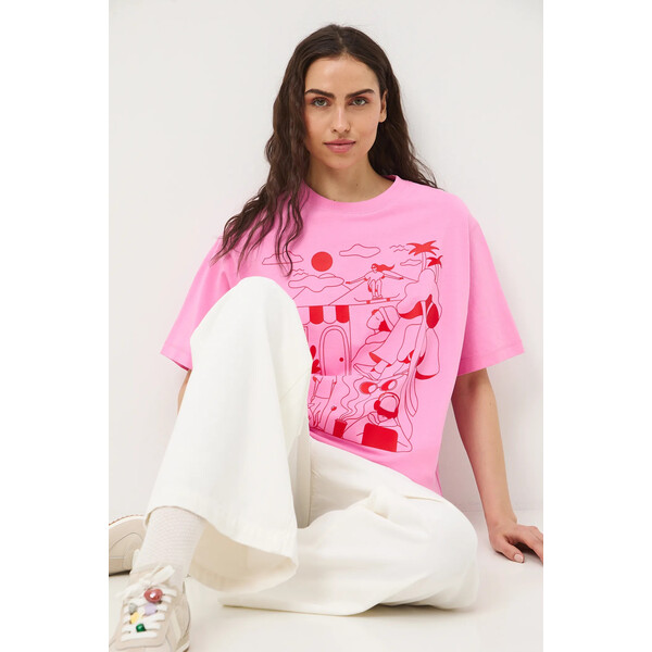 MEDICINE t-shirt oversize damski bawełniany  różowy RS26-TSD452