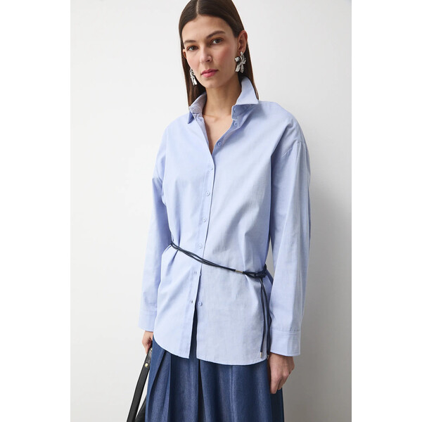 Medicine koszula oxford damska bawełniana  niebieska gładka RS26-KDD303