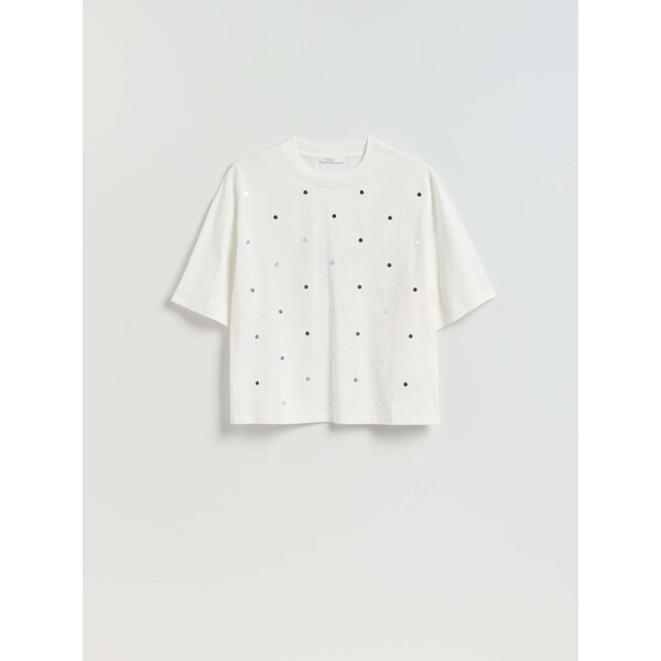 Reserved Bawełniany t-shirt z aplikacją 374HT-00X