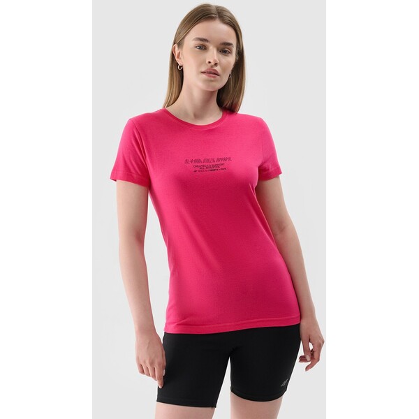 4F T-shirt slim z nadrukiem damski - różowy 4FRSS24TTSHF2495-54S