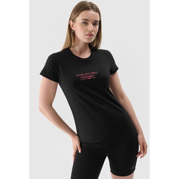 4F T-shirt slim z nadrukiem damski - czarny 4FRSS24TTSHF2486-31S