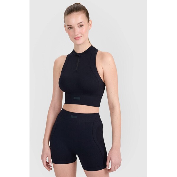 4F Crop-top treningowy slim bezszwowy damski - czarny 4FWMM00TLONF431-20S