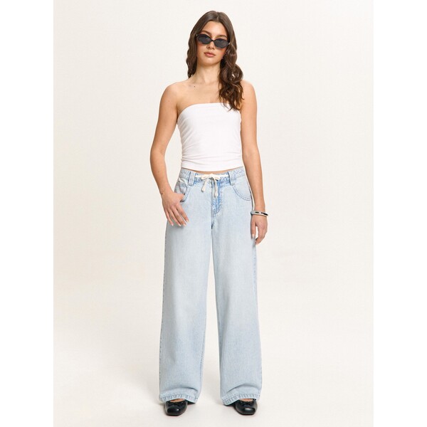 Cropp Jasne jeansy baggy ze sznurkiem w pasie 555HX-05J