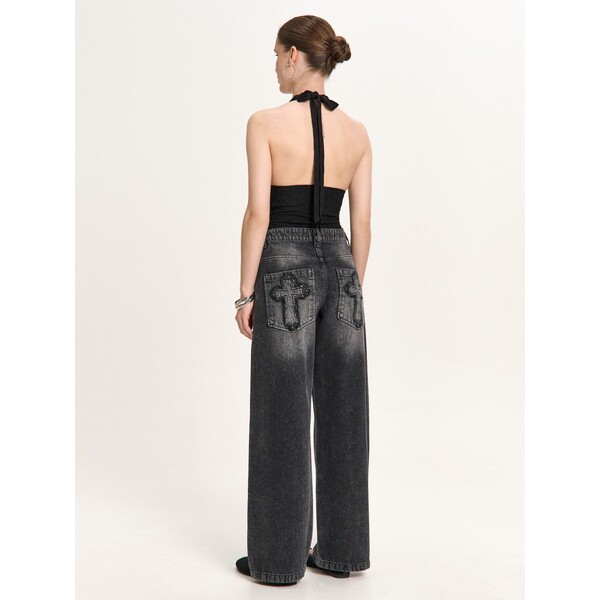 Cropp Jeansy baggy z aplikacją na kieszeniach 559HX-99J