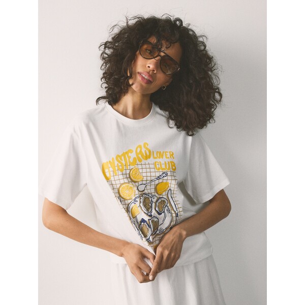 Reserved Bawełniany t-shirt z nadrukiem 008KW-01X