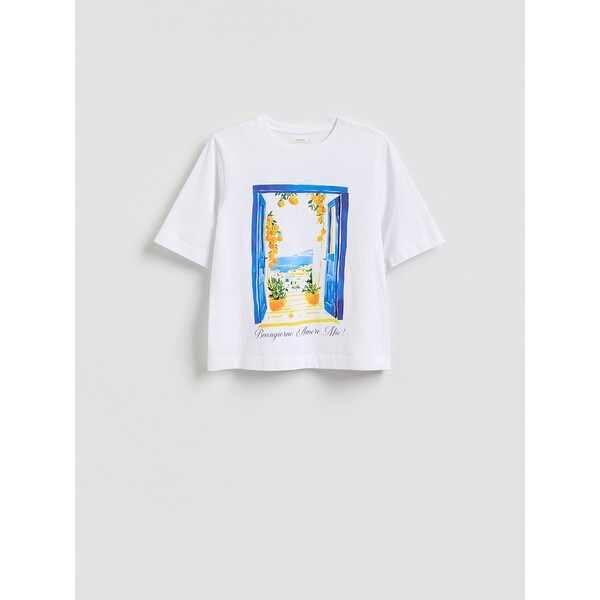 Reserved Bawełniany t-shirt z nadrukiem 085HT-00X