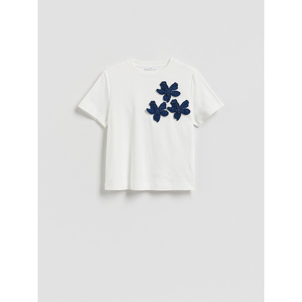 Reserved T-shirt z kwiatową aplikacją 364HT-00C