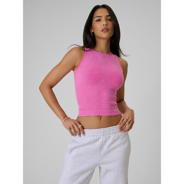4F Top slim z prążkowanej dzianiny damski - różowy 4FRSS26TSTIF050-90A