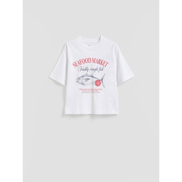 Reserved Bawełniany t-shirt z nadrukiem 358JX-00X