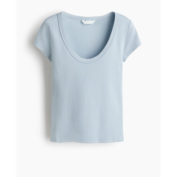H&M Prążkowany T-shirt z głębokim dekoltem 1332196