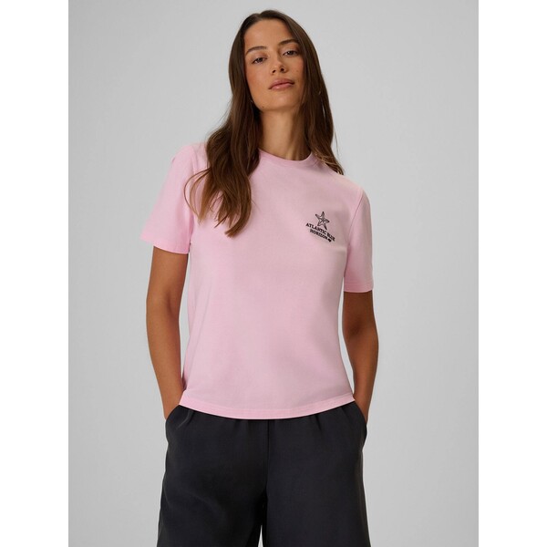 4F T-shirt relaxed z nadrukiem damski - różowy 4FRSS26UBKBF109-62A