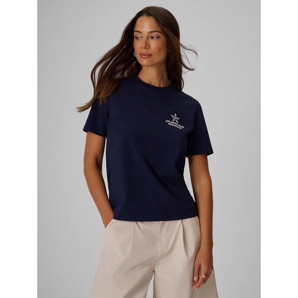 4F T-shirt relaxed z nadrukiem damski - granatowy 4FRSS26UBKBF109-62A