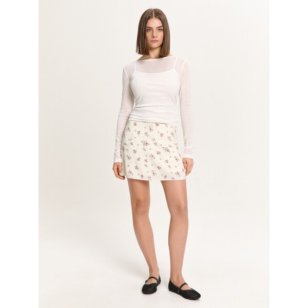 Cropp Kremowa spódnica mini w kwiaty 114HX-01M