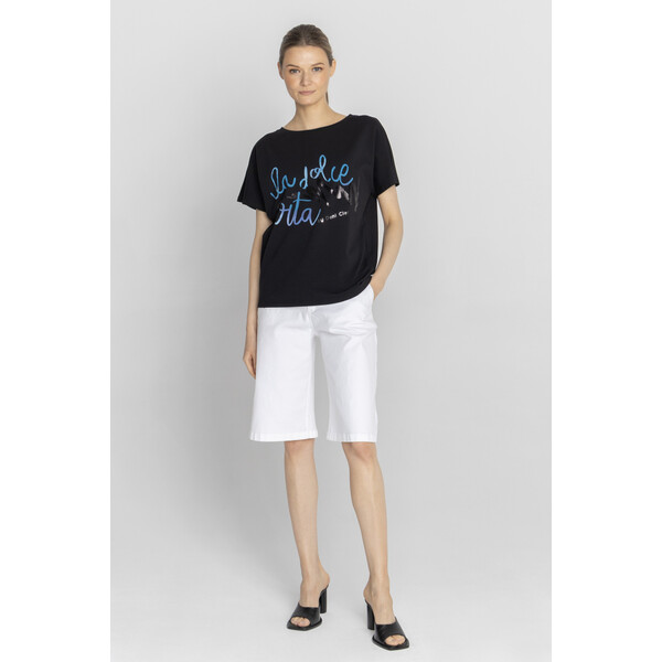 Deni Cler Czarny t-shirt z napisem la dolce vita T-DC-T211-F2-10-90-1