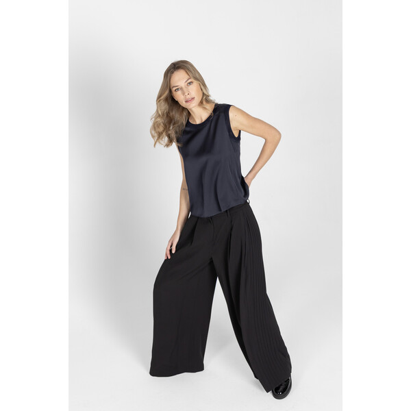 Deni Cler Granatowy top z jedwabnej krepy T-DC-0009-F2-80-58-1
