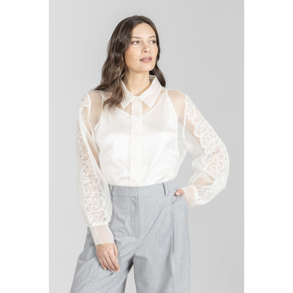 Deni Cler Elegancka koszula z ozdobnymi rękawami T-DC-1442-F2-80-11-1