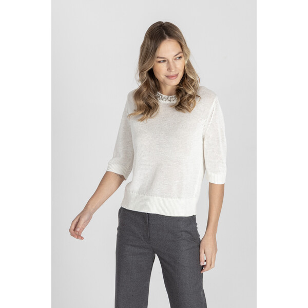 Deni Cler Lekki sweter z krótkim rękawem w kolorze białym T-DC-S207-F2-60-11-1