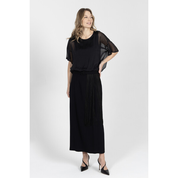 Deni Cler Elegancka spódnica w kolorze czarnym z frędzlami W-DC-7002-F2-E3-90-1