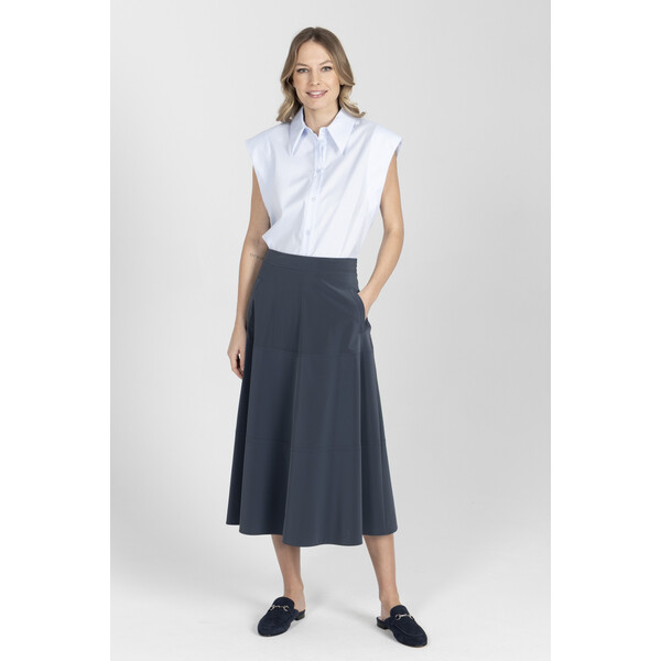 Deni Cler Granatowa nowoczesna spódnica midi W-DC-7009-F2-B3-59-1