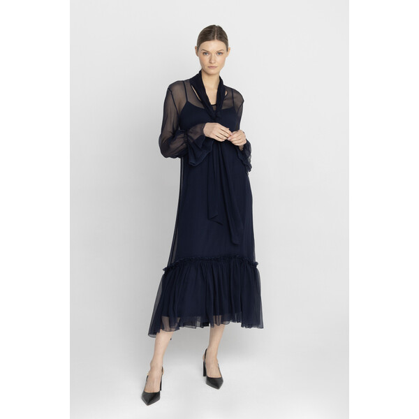 Deni Cler Elegancka granatowa sukienka z jedwabiu W-DC-3439-F2-H9-58-1