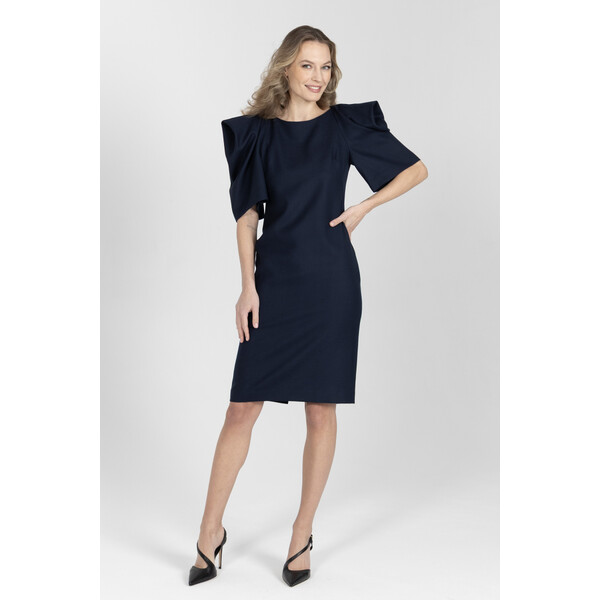 Deni Cler Granatowa elegancka sukienka z cienkiej wełny W-DC-3245-F2-A2-58-1