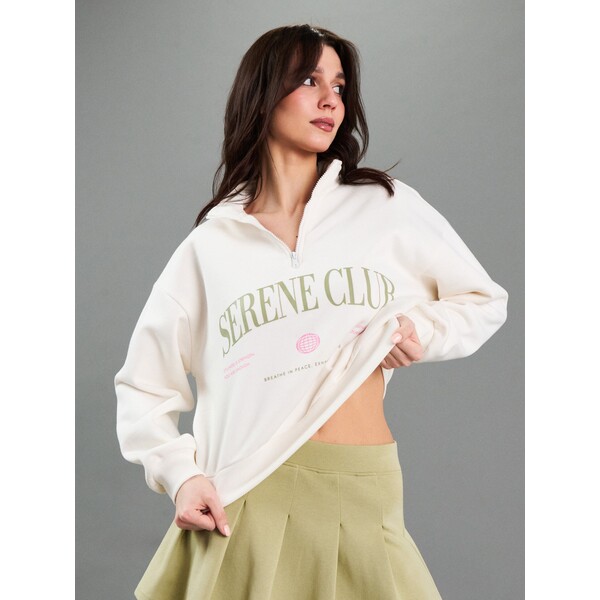 Sinsay Dresowa bluza half-zip z napisem "Serene Club" 093GZ-01X