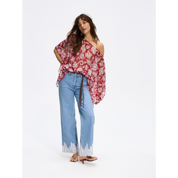 Reserved Jeansy wide leg z koronką 517LA-50J