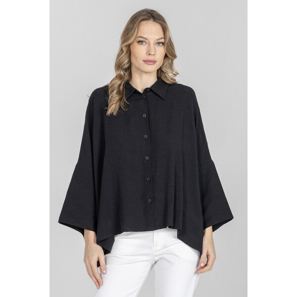 Deni Cler Czarna bluzka koszulowa T-DC-1335-F2-20-90-1