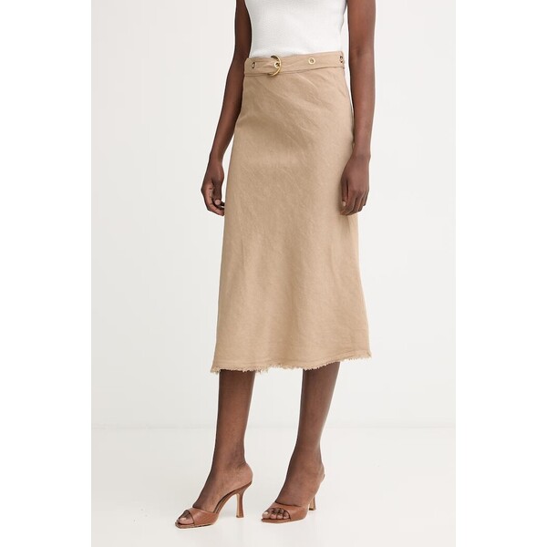 Pinko spódnica z lnem  beżowa gładka 106535 A34G 106535.A34G