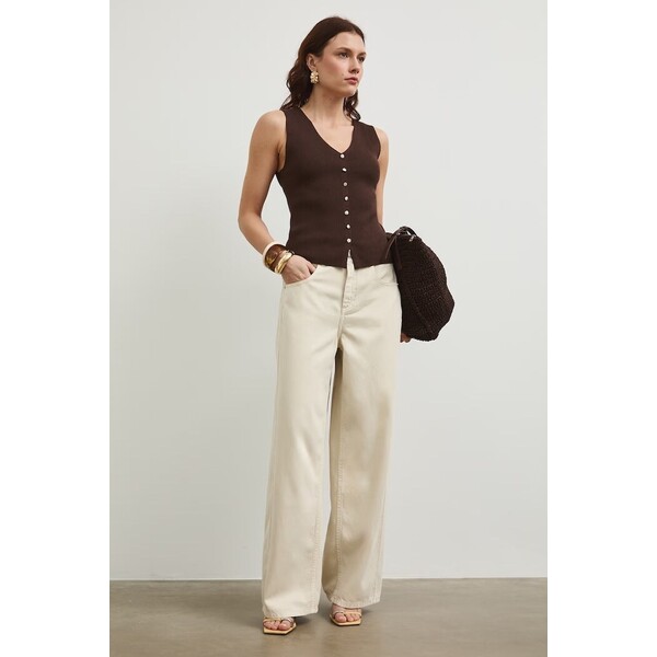 Medicine jeansy wide leg damskie  beżowe RS26-SJD800