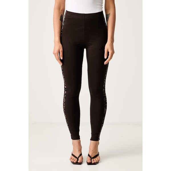adidas legginsy damskie bawełniane z elastanem Leopard Pack  brązowe high waist KV9302