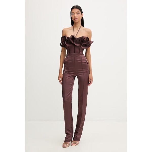 Elisabetta Franchi kombinezon z falbanką damski  brązowy TU06562E2
