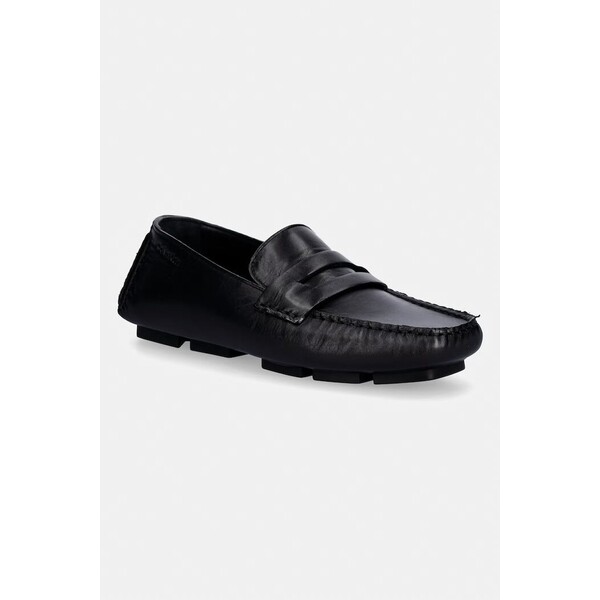 Calvin Klein mokasyny damskie skórzane SQUARE DRIVER LTH  czarne HW0HW02944