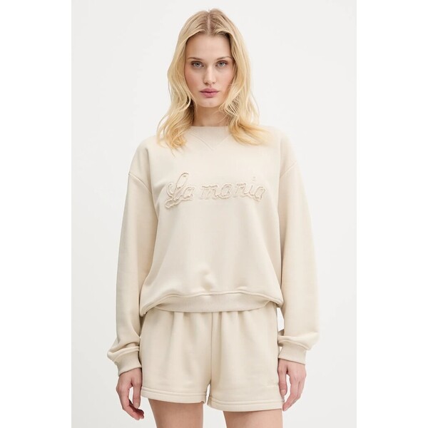 La Mania bluza oversize damska z bawełną  beżowa BRODIE