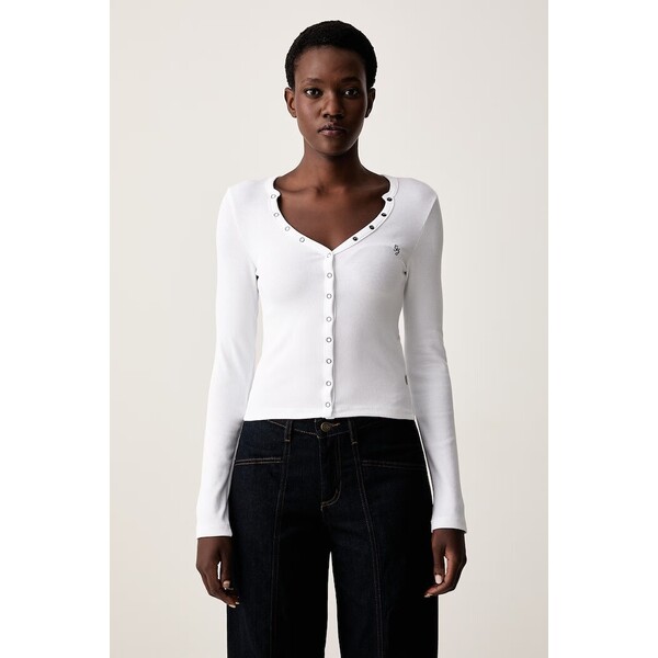 Guess Jeans longsleeve damski bawełniany z elastanem  biały W6YP03 K3647 W6YP03.K3647