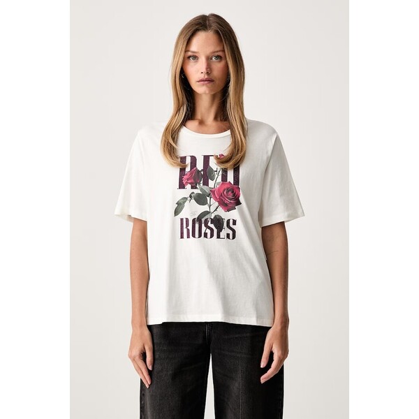 Liu Jo T-shirt damski bawełniany  beżowy TF6243 JS923 TF6243.JS923