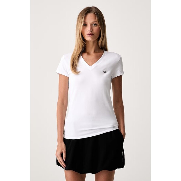 Armani Exchange T-shirt basic damski bawełniany z elastanem  biały XW002971 AF16294 XW002971.AF16294