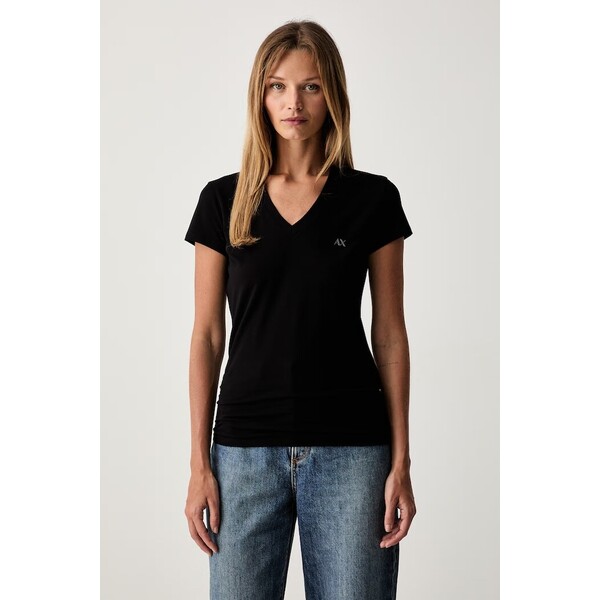 Armani Exchange T-shirt basic damski bawełniany z elastanem  czarny XW002971 AF16294 XW002971.AF16294