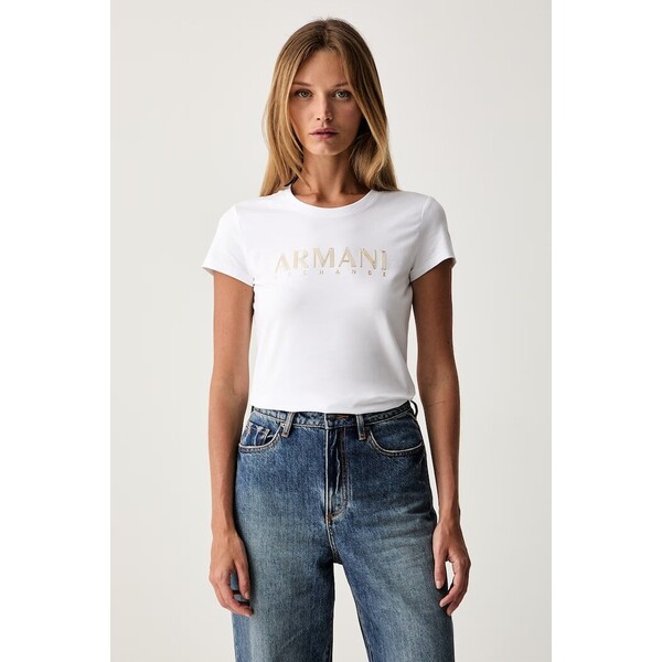 Armani Exchange T-shirt damski bawełniany z elastanem  biały XW002547 AF23955 XW002547.AF23955